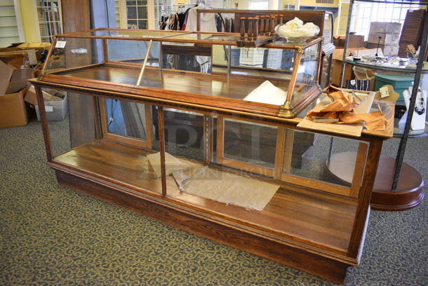 Glass Merchandising Case w/ Small Top Case. BUYER MUST REMOVE. 75x27x13, 96x26x35.5. (yellow clothing store) - Image 2 of 4
