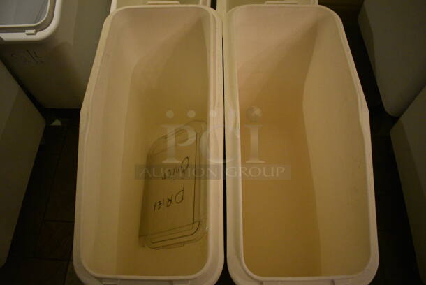 4 White Poly Ingredient Bins w/ 2 Clear Lids on Commercial Casters. 13x29x28.5. 4 Times Your Bid! (buffet) - Image 2 of 5