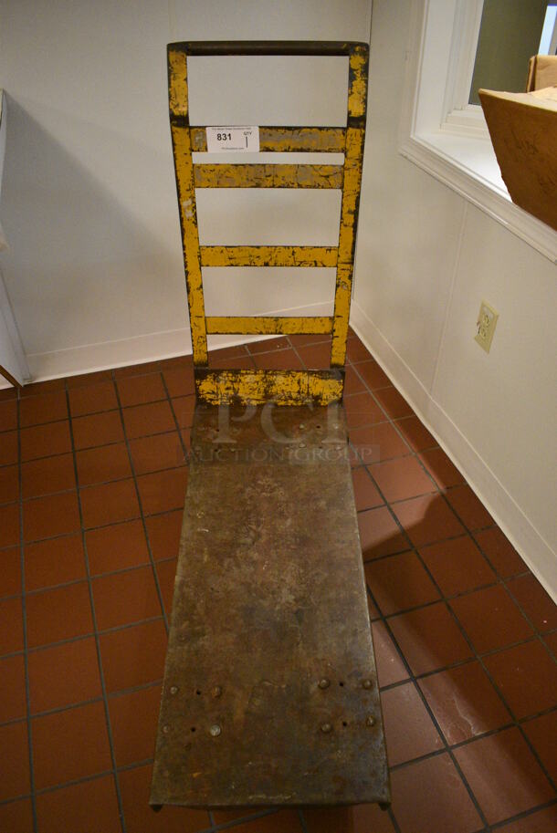 Yellow Metal Cart w/ Push Handle on Commercial Casters. 16x39.5x42.5. (icing kitchen)
