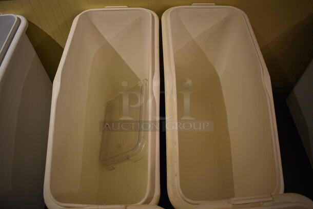 4 White Poly Ingredient Bins w/ 2 Clear Lids on Commercial Casters. 13x29x28.5. 4 Times Your Bid! (buffet) - Image 3 of 5
