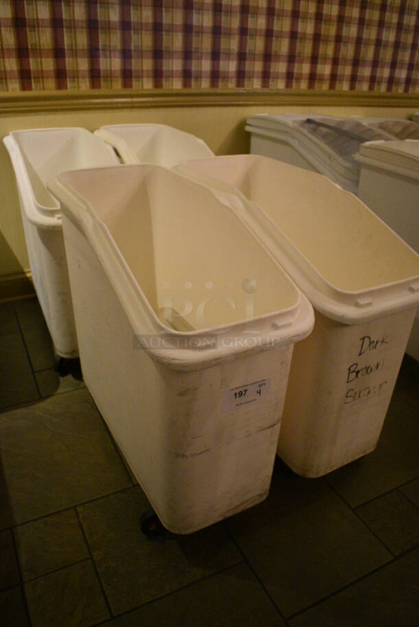 4 White Poly Ingredient Bins w/ 2 Clear Lids on Commercial Casters. 13x29x28.5. 4 Times Your Bid! (buffet) - Image 4 of 5