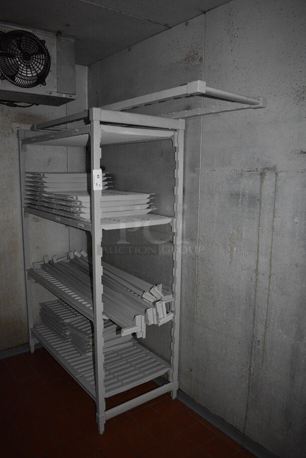 Poly Gray 4 Tier Shelving Unit w/ Extra Pieces. BUYER MUST DISMANTLE. PCI CANNOT DISMANTLE FOR SHIPPING. PLEASE CONSIDER FREIGHT CHARGES. 48x24x72. (kitchen) - Image 3 of 3