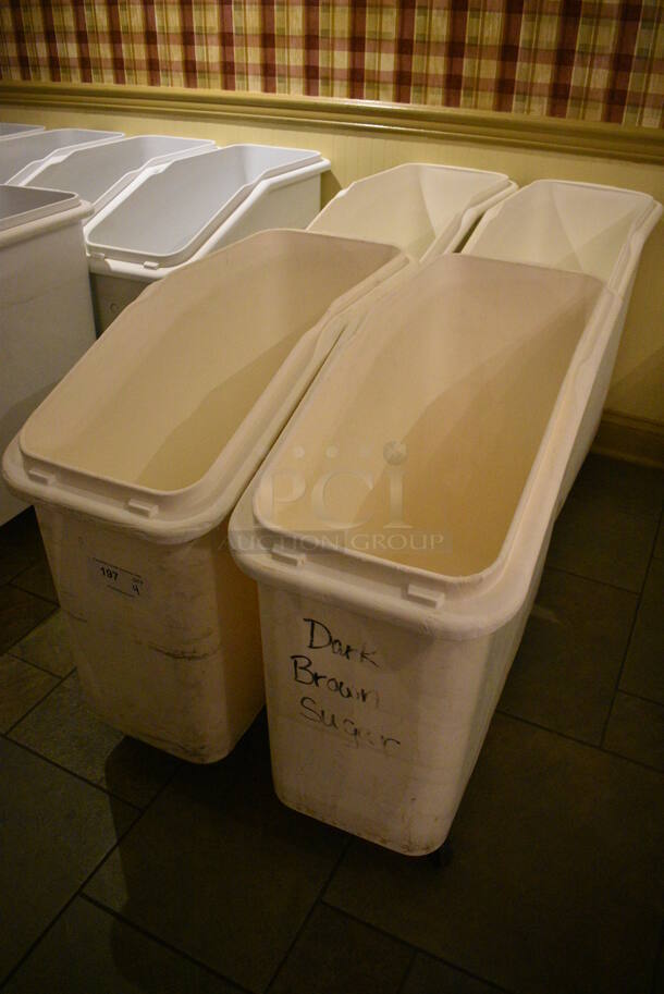 4 White Poly Ingredient Bins w/ 2 Clear Lids on Commercial Casters. 13x29x28.5. 4 Times Your Bid! (buffet) - Image 5 of 5
