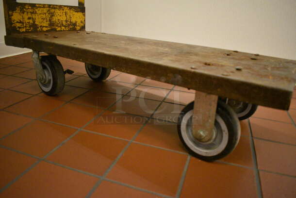 Yellow Metal Cart w/ Push Handle on Commercial Casters. 16x39.5x42.5. (icing kitchen) - Image 4 of 4