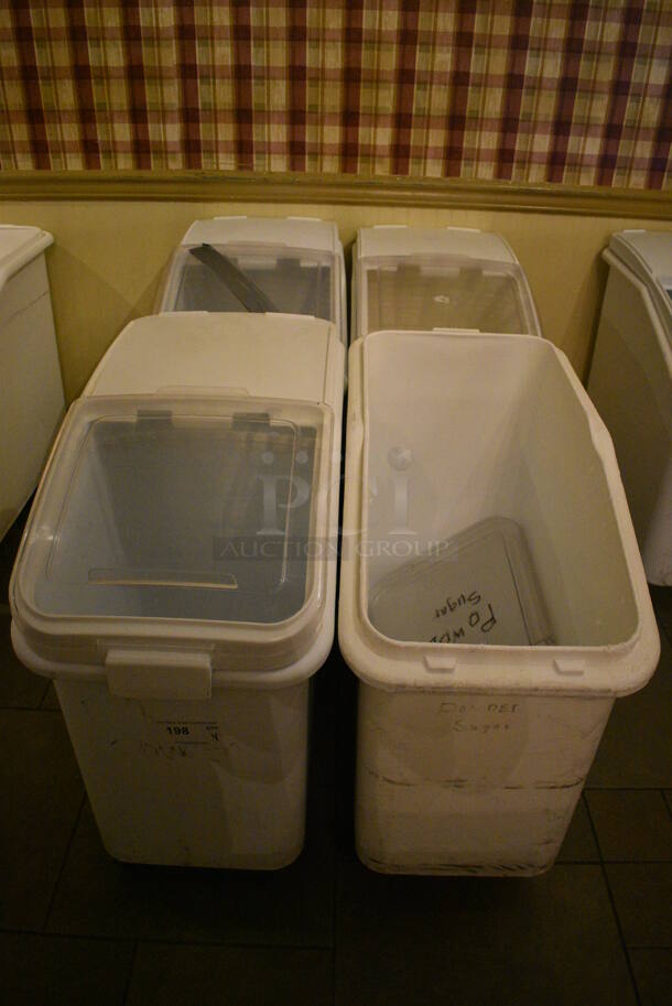 4 White Poly Ingredient Bins w/ Clear Lids on Commercial Casters. 15x29x28.5. 4 Times Your Bid! (buffet) - Image 1 of 5