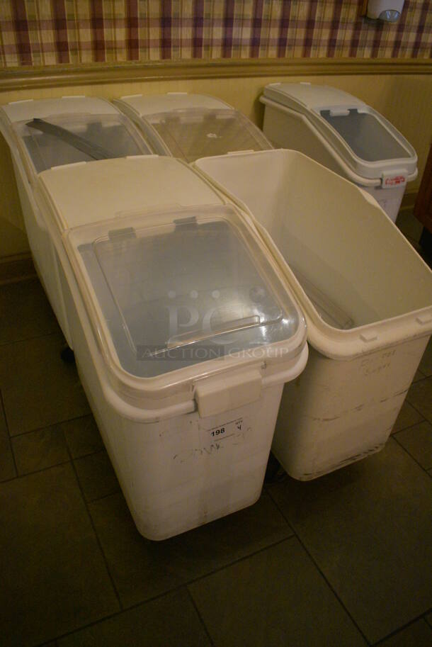 4 White Poly Ingredient Bins w/ Clear Lids on Commercial Casters. 15x29x28.5. 4 Times Your Bid! (buffet) - Image 2 of 5