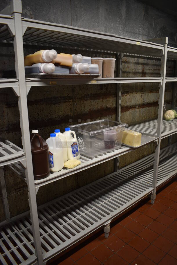 Poly Gray Four Section 4 Tier Shelving Unit. Does Not Include Contents. BUYER MUST DISMANTLE. PCI CANNOT DISMANTLE FOR SHIPPING. PLEASE CONSIDER FREIGHT CHARGES. 210x24x72. (kitchen) - Image 3 of 5