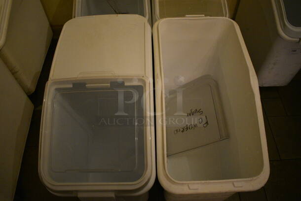 4 White Poly Ingredient Bins w/ Clear Lids on Commercial Casters. 15x29x28.5. 4 Times Your Bid! (buffet) - Image 3 of 5