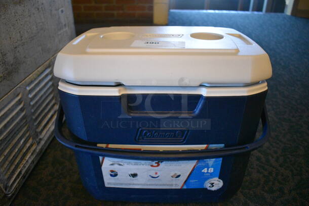 Coleman Blue and White Poly Portable Cooler. 17x12x15.5. (main dining room)