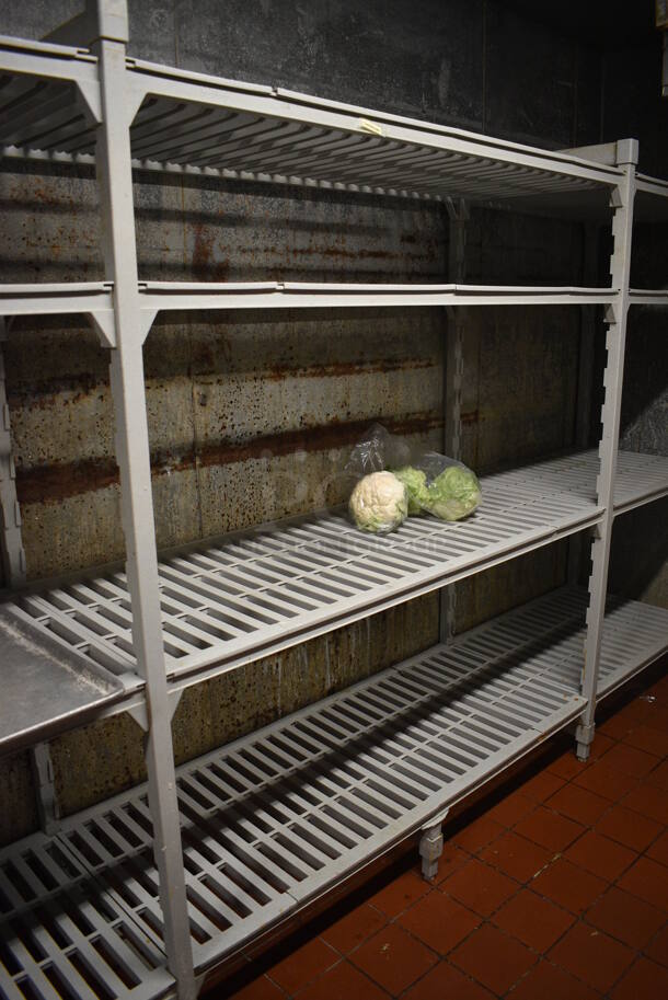 Poly Gray Four Section 4 Tier Shelving Unit. Does Not Include Contents. BUYER MUST DISMANTLE. PCI CANNOT DISMANTLE FOR SHIPPING. PLEASE CONSIDER FREIGHT CHARGES. 210x24x72. (kitchen) - Image 4 of 5