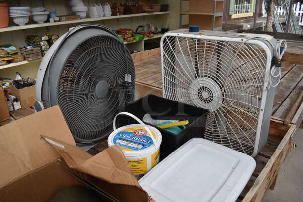 Wooden Stands w/ Contents Including Fans. BUYER MUST REMOVE. 72.5x72.5x28.5. (greenhouse) - Image 9 of 10