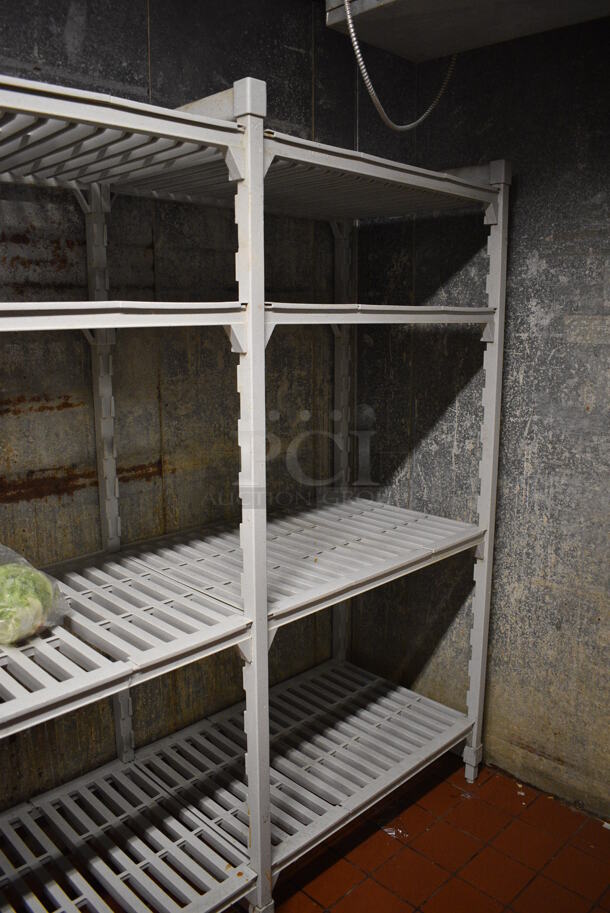 Poly Gray Four Section 4 Tier Shelving Unit. Does Not Include Contents. BUYER MUST DISMANTLE. PCI CANNOT DISMANTLE FOR SHIPPING. PLEASE CONSIDER FREIGHT CHARGES. 210x24x72. (kitchen) - Image 5 of 5