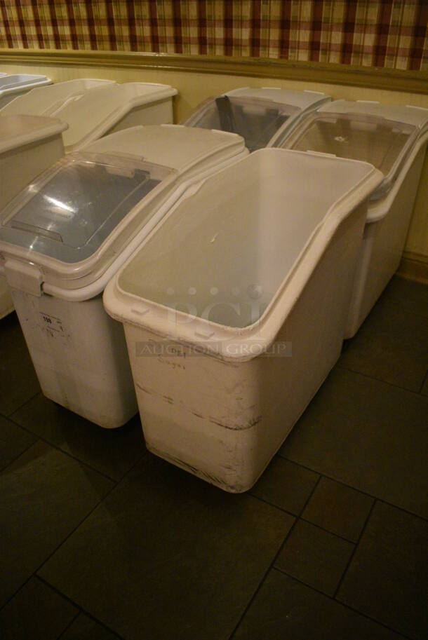 4 White Poly Ingredient Bins w/ Clear Lids on Commercial Casters. 15x29x28.5. 4 Times Your Bid! (buffet) - Image 5 of 5