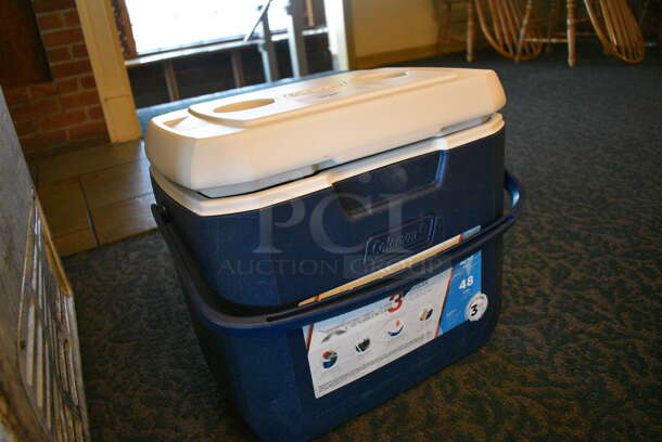 Coleman Blue and White Poly Portable Cooler. 17x12x15.5. (main dining room) - Image 3 of 5