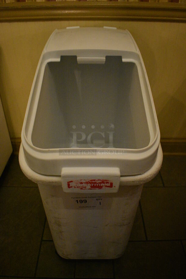 White Poly Ingredient Bins w/ Clear Lids on Commercial Casters. 13x29x28.5. (buffet) - Image 1 of 5