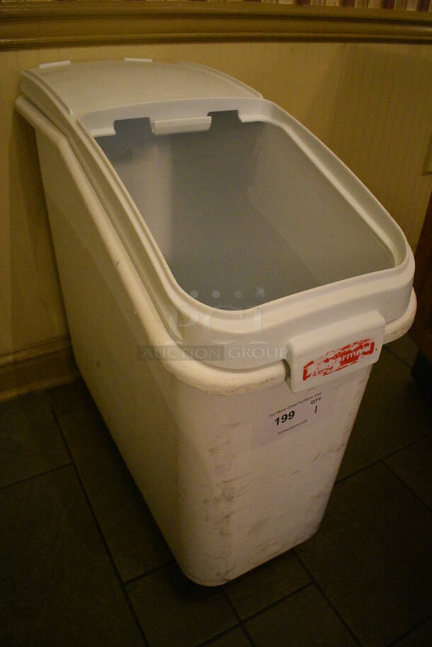 White Poly Ingredient Bins w/ Clear Lids on Commercial Casters. 13x29x28.5. (buffet) - Image 2 of 5