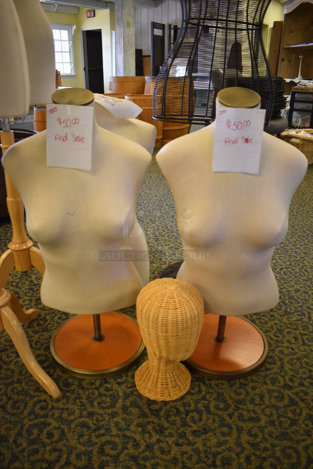 ALL ONE MONEY! Lot of 6 Mannequin Torsos and Mannequin Head. Includes 15x10x65. (yellow clothing store) - Image 3 of 6