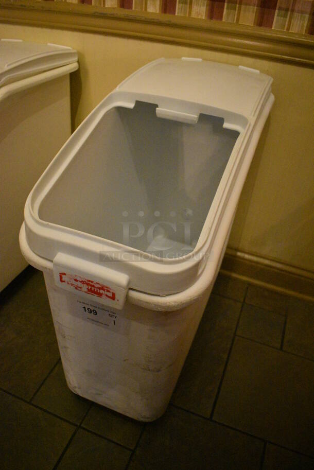 White Poly Ingredient Bins w/ Clear Lids on Commercial Casters. 13x29x28.5. (buffet) - Image 3 of 5