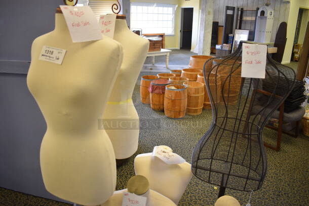 ALL ONE MONEY! Lot of 6 Mannequin Torsos and Mannequin Head. Includes 15x10x65. (yellow clothing store) - Image 5 of 6