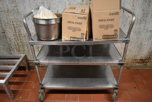 Stainless Steel Commercial 3 Tier Cart w/ 2 Push Handles on Commercial Casters. 36x22x39. (kitchen)