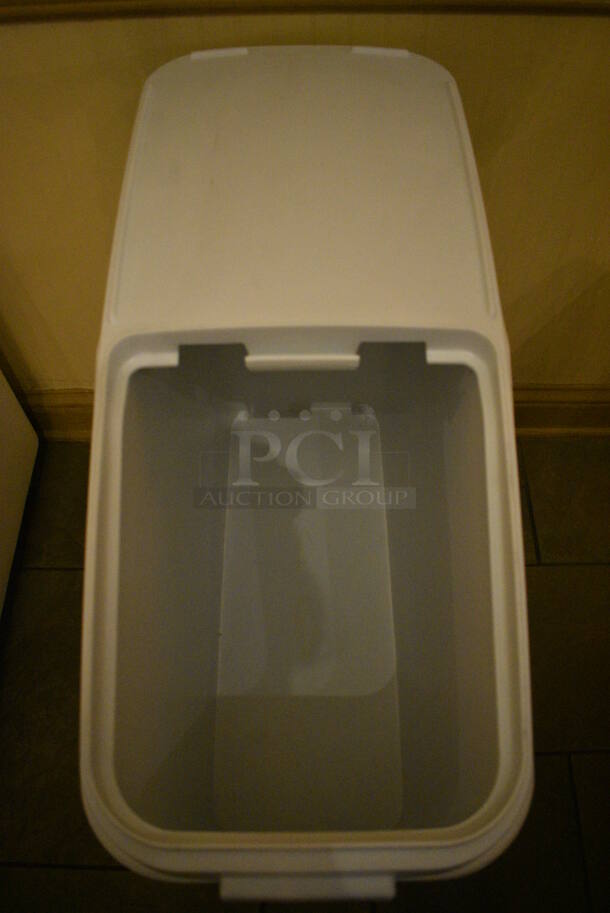 White Poly Ingredient Bins w/ Clear Lids on Commercial Casters. 13x29x28.5. (buffet) - Image 5 of 5