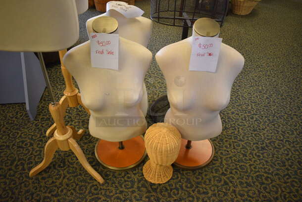 ALL ONE MONEY! Lot of 6 Mannequin Torsos and Mannequin Head. Includes 15x10x65. (yellow clothing store) - Image 6 of 6