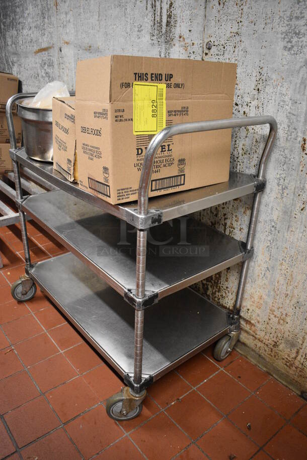 Stainless Steel Commercial 3 Tier Cart w/ 2 Push Handles on Commercial Casters. 36x22x39. (kitchen) - Image 2 of 3