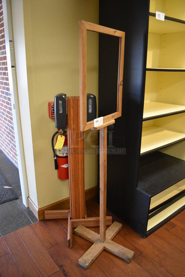 2 Wooden Floor Style Units; Sign and Hand Sanitizer Stand. 22.5x22.5x66.5, 27x27x50. 2 Times Your Bid! (gift shop) - Image 2 of 4