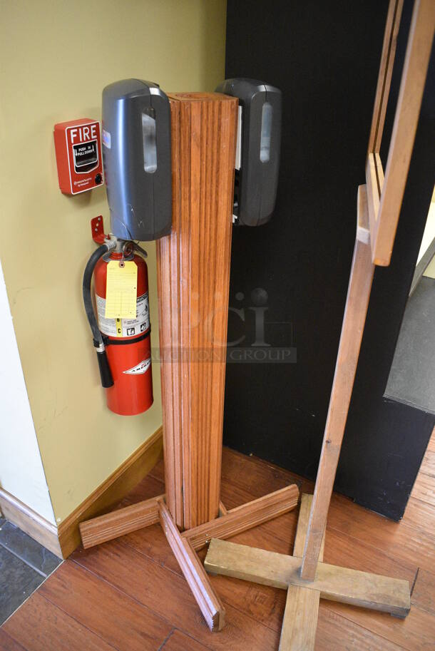 2 Wooden Floor Style Units; Sign and Hand Sanitizer Stand. 22.5x22.5x66.5, 27x27x50. 2 Times Your Bid! (gift shop) - Image 3 of 4