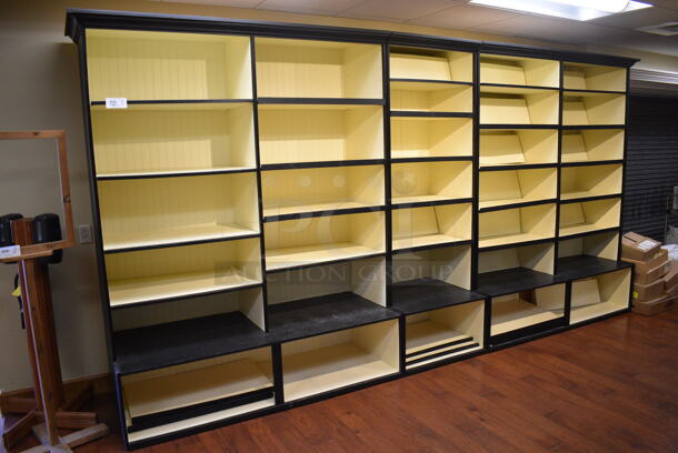 Wooden Bookshelf. Comes In Three Sections. BUYER MUST REMOVE. 70x27.5x90, 30x27.5x90. (gift shop)