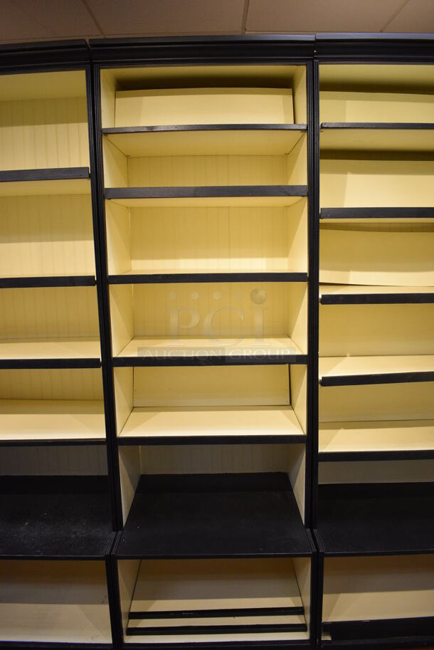Wooden Bookshelf. Comes In Three Sections. BUYER MUST REMOVE. 70x27.5x90, 30x27.5x90. (gift shop) - Image 3 of 5