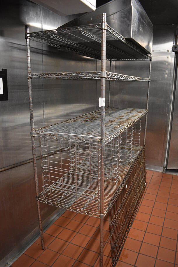 Chrome Finish 4 Tier Shelving Unit w/ 3 Built In Pan Racks. BUYER MUST DISMANTLE. PCI CANNOT DISMANTLE FOR SHIPPING. PLEASE CONSIDER FREIGHT CHARGES. 72x24x74. (kitchen) - Image 5 of 5