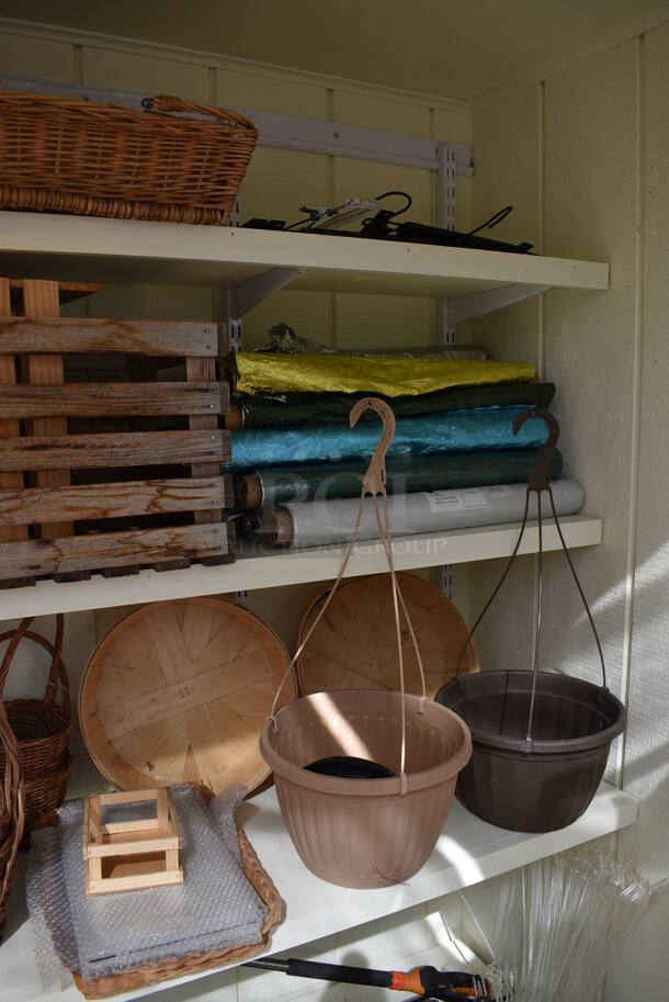 ALL ONE MONEY! Three Shelf Lot of Various Items Including Planters, Watering Cans and Baskets! BUYER MUST REMOVE. Each Shelf: 167x12. (greenhouse) - Image 7 of 7