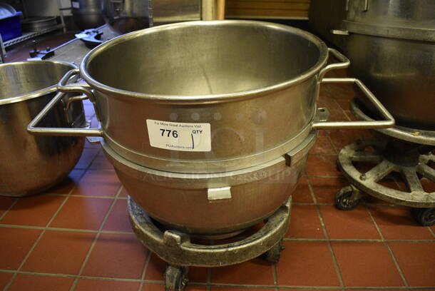 Hobart VMLH60 Stainless Steel Commercial 60 Quart Mixing Bowl on Metal Bowl Dolly. 28x19.5x21. (bakery kitchen)