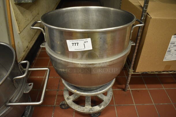 Hobart VMLH60 Stainless Steel Commercial 60 Quart Mixing Bowl on Metal Bowl Dolly. 23x19x27.5. (bakery kitchen)