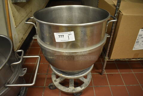 Hobart VMLH60 Stainless Steel Commercial 60 Quart Mixing Bowl on Metal Bowl Dolly. 23x19x27.5. (bakery kitchen)