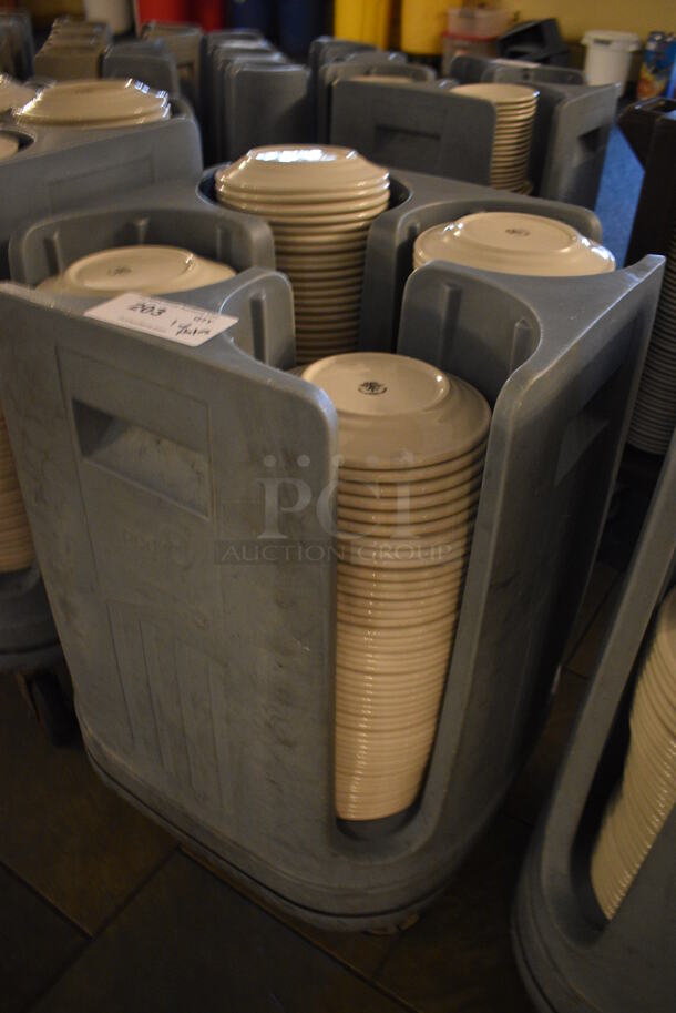 Metro PCD8 Blue Poly Dish Cart w/ White Ceramic Plate on Commercial Casters. 20.5x20.5x31.5. 7.5x7.5x1. (buffet) - Image 2 of 4