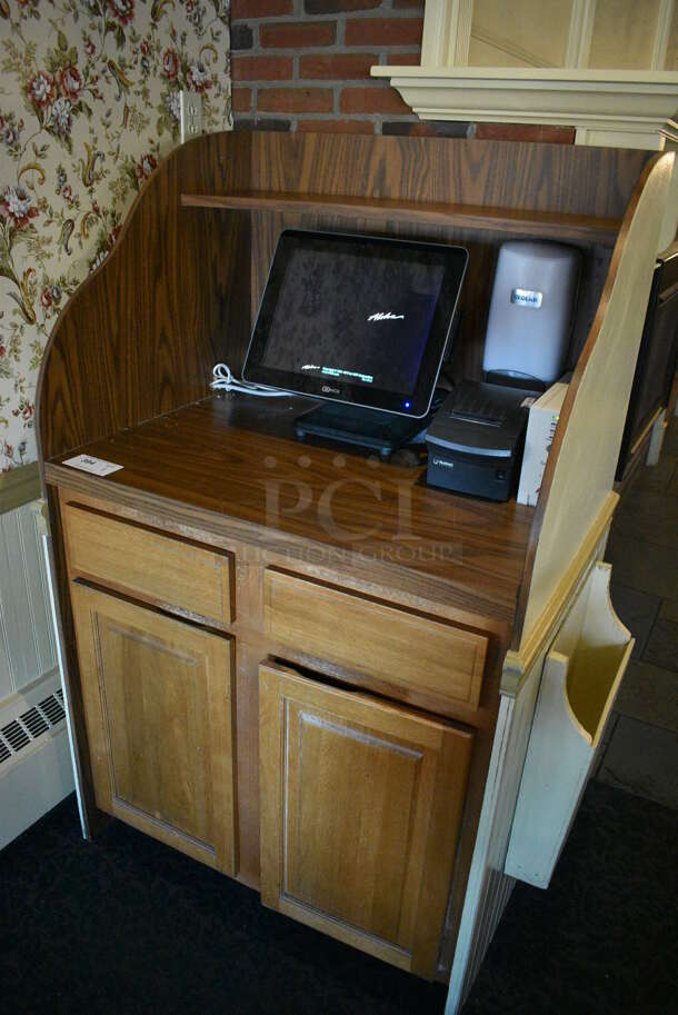 Wooden Cabinet w/ 2 Drawers, 2 Doors and Over Shelf. Does Not Include Contents. 39x27x57.5. (main dining room) - Image 2 of 4