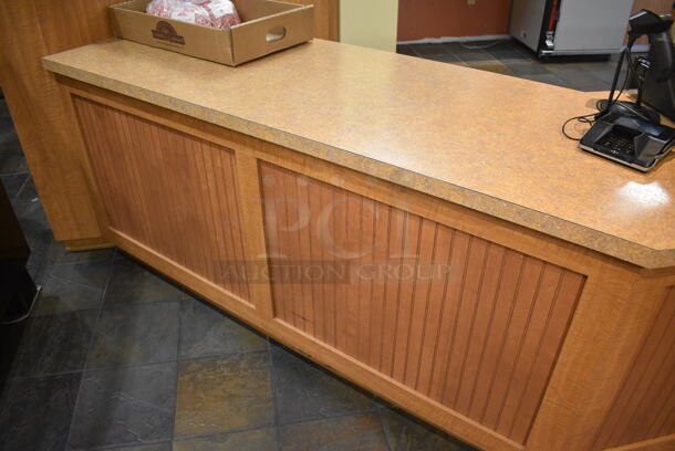 Wood Pattern Counter w/ Stone Pattern Countertop. Does Not Include Contents. BUYER MUST REMOVE. 100x76x48. (gift shop) - Image 2 of 4