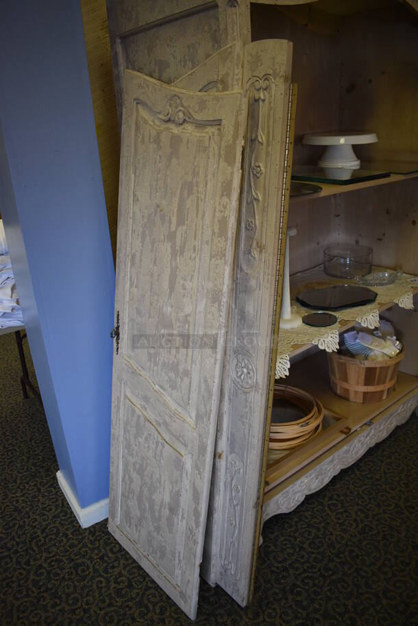 Wooden Shelving Unit w/ Contents Including Mirrors, Basket of Socks and Cake Stand. 52x25x80. (yellow clothing store) - Image 3 of 5
