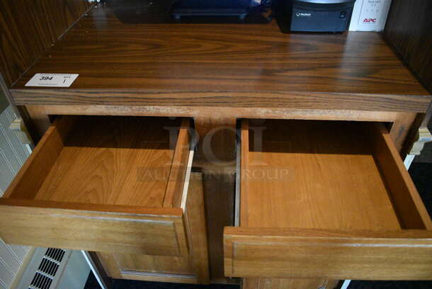 Wooden Cabinet w/ 2 Drawers, 2 Doors and Over Shelf. Does Not Include Contents. 39x27x57.5. (main dining room) - Image 4 of 4
