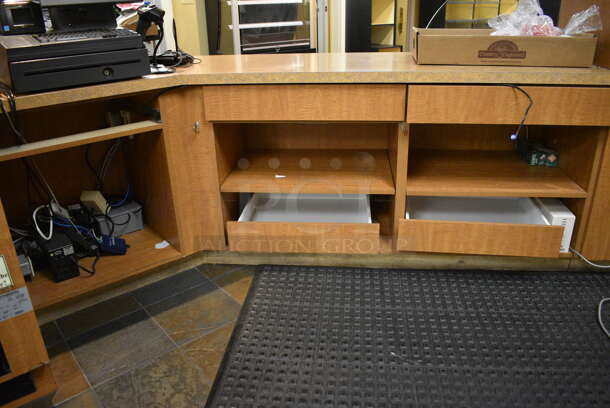 Wood Pattern Counter w/ Stone Pattern Countertop. Does Not Include Contents. BUYER MUST REMOVE. 100x76x48. (gift shop) - Image 4 of 4