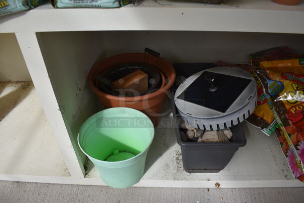 ALL ONE MONEY! Two Shelf Lot of Various Items Including Bonsai Mix, Potting Soil! BUYER MUST REMOVE. Each Shelf: 167x12. (greenhouse) - Image 12 of 12