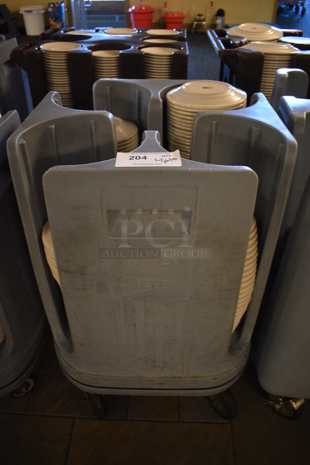 Metro PCD8 Blue Poly Dish Cart w/ White Ceramic Plate on Commercial Casters. 20.5x20.5x31.5. 7.5x7.5x1. (buffet) - Image 1 of 4