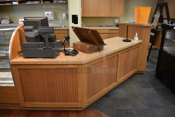 Wood Pattern Counter w/ Stone Pattern Countertop. Does Not Include Contents. BUYER MUST REMOVE. 100x76x48. (gift shop)