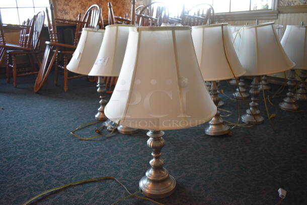 5 Silver Colored Countertop Lamps w/ Lampshades. 16.5x16.5x27. 5 Times Your Bid! (main dining room)