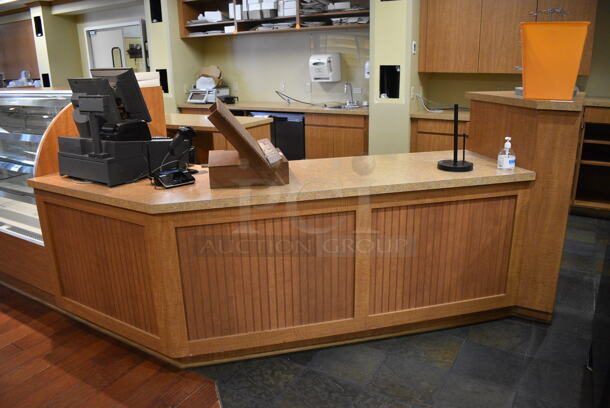 Wood Pattern Counter w/ Stone Pattern Countertop. Does Not Include Contents. BUYER MUST REMOVE. 100x76x48. (gift shop) - Image 2 of 3