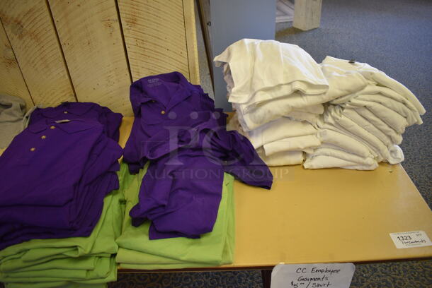 Folding Table w/ Shirts. 96x30x29. (yellow clothing store) - Image 2 of 6