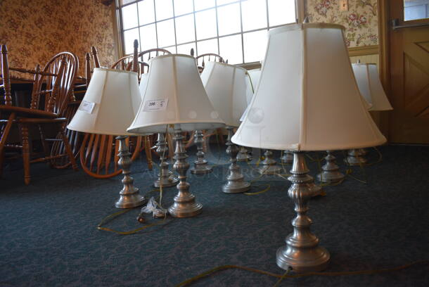 5 Silver Colored Countertop Lamps w/ Lampshades. 16.5x16.5x27. 5 Times Your Bid! (main dining room) - Image 2 of 6