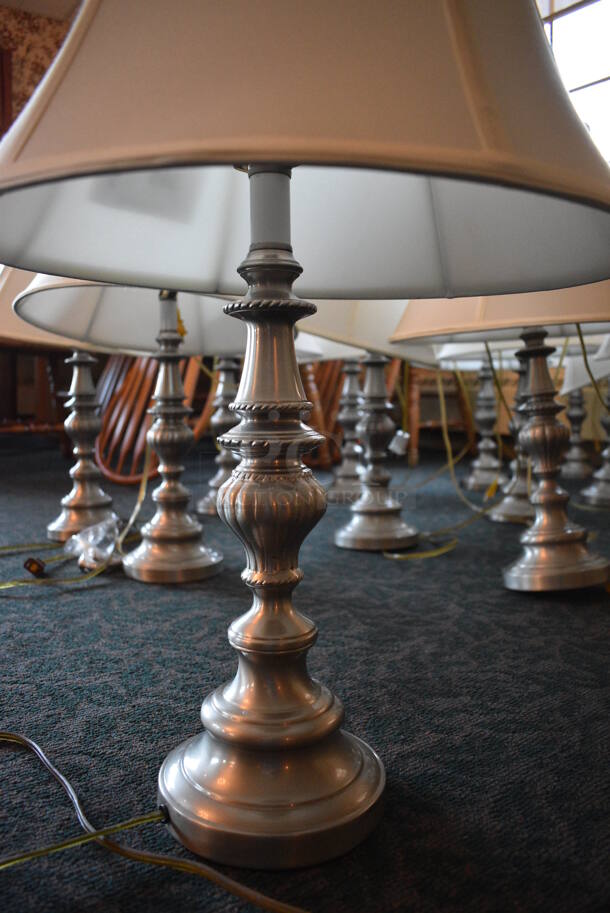 5 Silver Colored Countertop Lamps w/ Lampshades. 16.5x16.5x27. 5 Times Your Bid! (main dining room) - Image 3 of 6